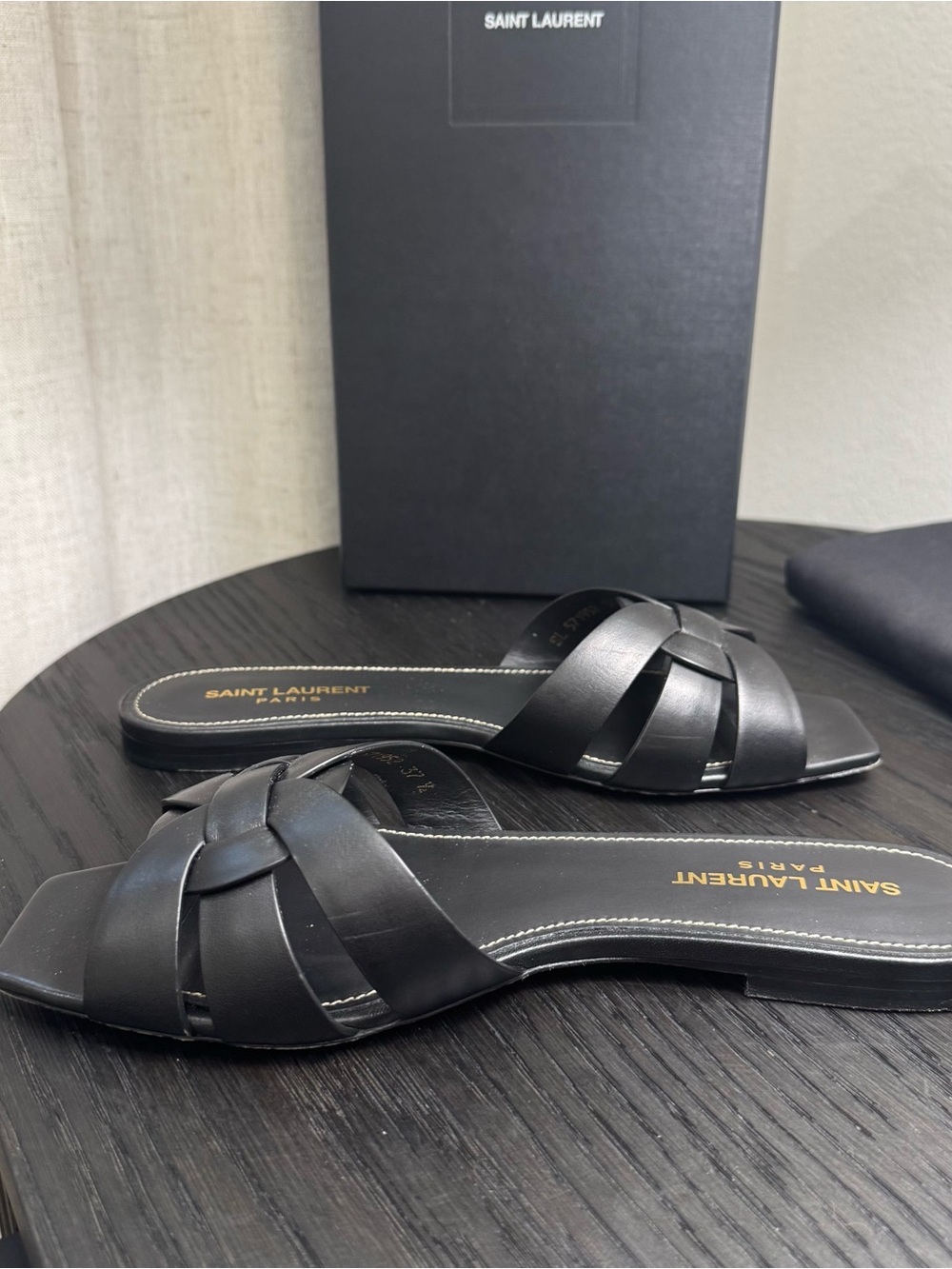 Saint Laurent YSL Tribute Nu Pieds Sandals Leather Black 37.5 - Picture 5 of 9